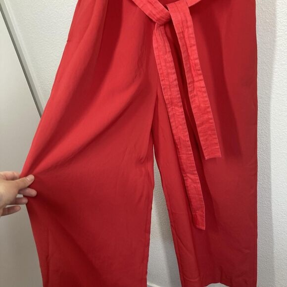Everlane Jumpsuit Womens 4 Red Sleeveless Wide Leg Belted Linen Blend Pockets - Picture 5 of 16